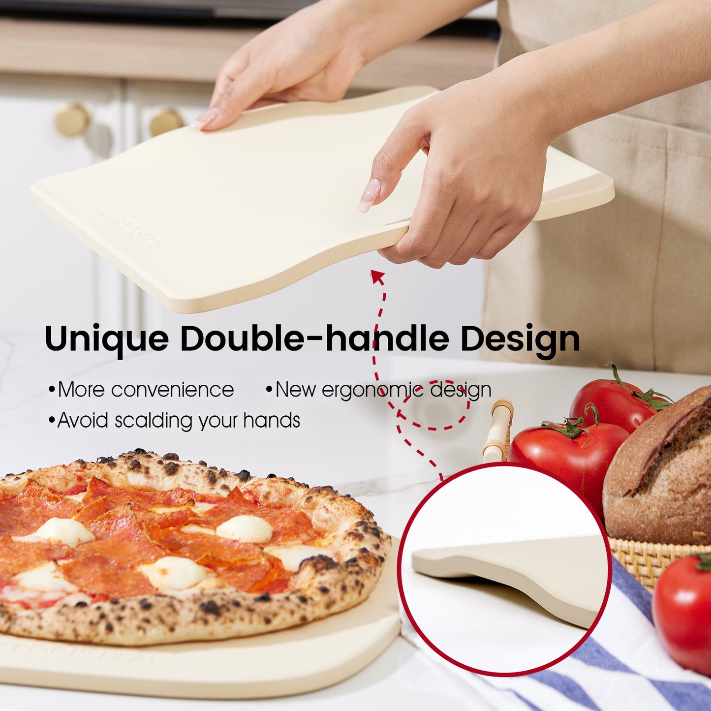 Rectangular 12" x 11" x 0.47" Pizza Stones for Oven Grill BBQ with Handles