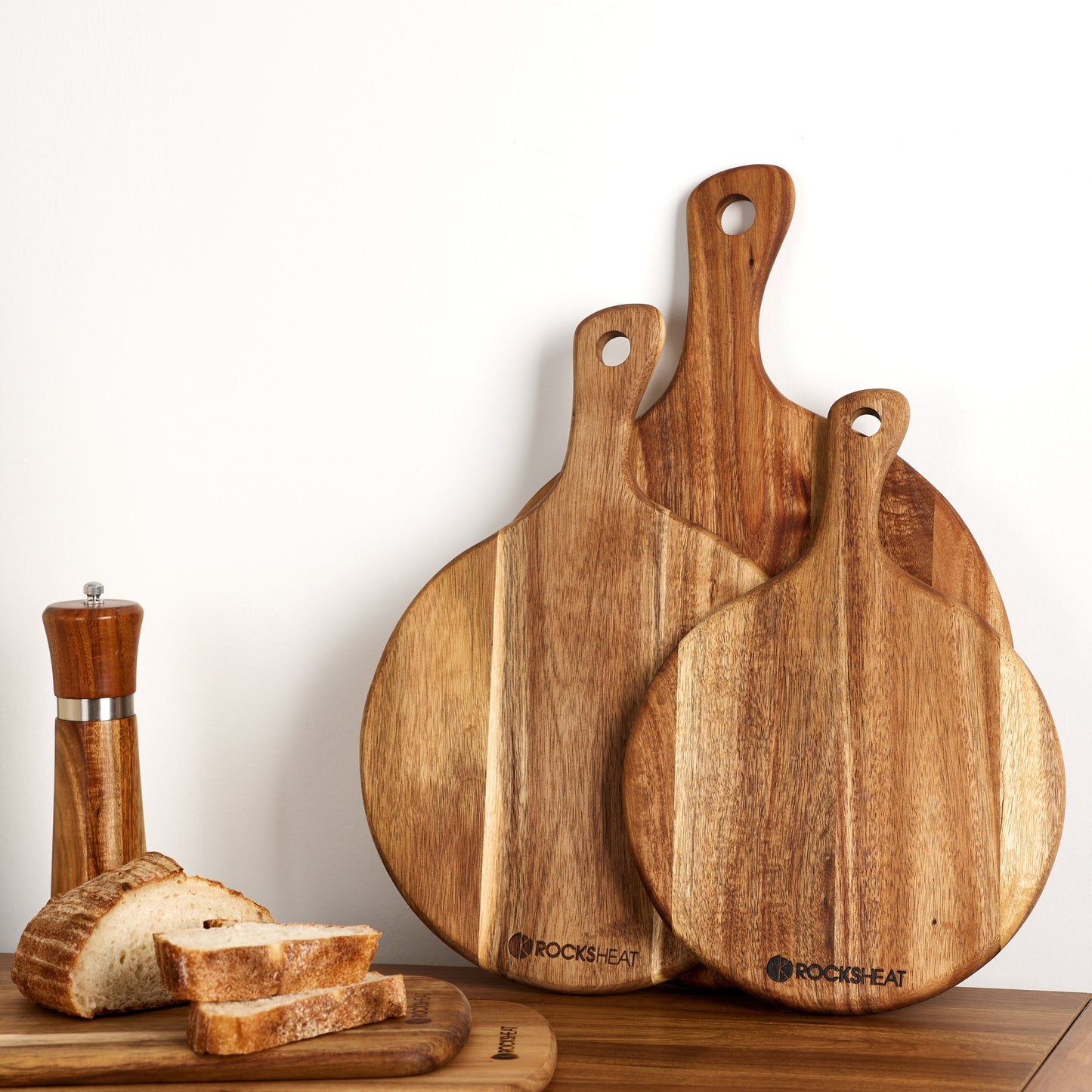 Round Wood Cutting Board with Handle - Perfect for Bread, Applesauce Fruit, Steak, Cheese