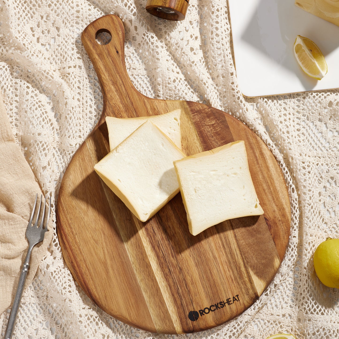 Round Wood Cutting Board with Handle - Perfect for Bread, Applesauce Fruit, Steak, Cheese